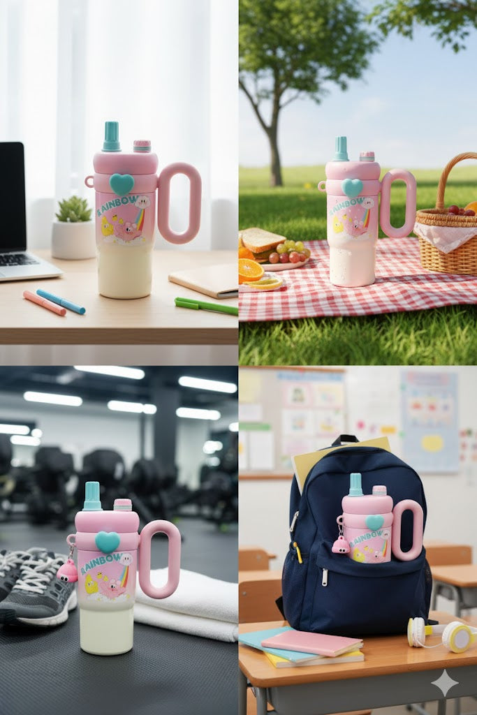 Cute Pattern Large Capacity Insulated Straw Cup Portable Handle Car Theme Beverage Container Men's Favorite Home Goods