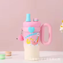 Cute Pattern Large Capacity Insulated Straw Cup Portable Handle Car Theme Beverage Container Men's Favorite Home Goods