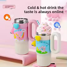 Cute Pattern Large Capacity Insulated Straw Cup Portable Handle Car Theme Beverage Container Men's Favorite Home Goods