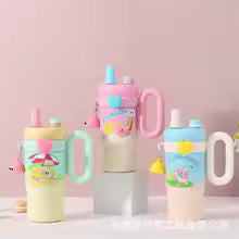 Cute Pattern Large Capacity Insulated Straw Cup Portable Handle Car Theme Beverage Container Men's Favorite Home Goods